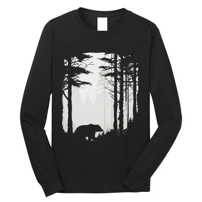 Graphic Bear Forest Wildlife Silhouette Mist Wilderness Long Sleeve Shirt
