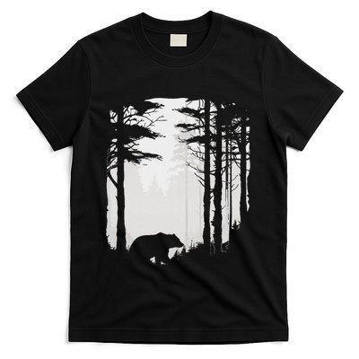 Graphic Bear Forest Wildlife Silhouette Mist Wilderness T-Shirt