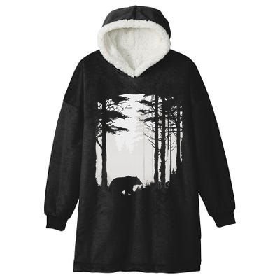 Graphic Bear Forest Wildlife Silhouette Mist Wilderness Hooded Wearable Blanket