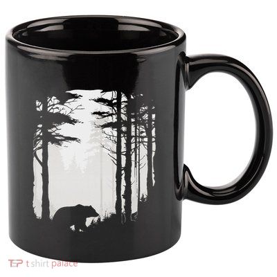 Graphic Bear Forest Wildlife Silhouette Mist Wilderness 11oz C Handle Ceramic Mug