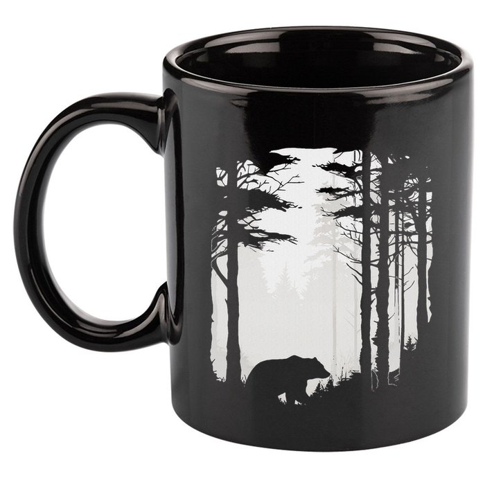Graphic Bear Forest Wildlife Silhouette Mist Wilderness 11oz C Handle Ceramic Mug