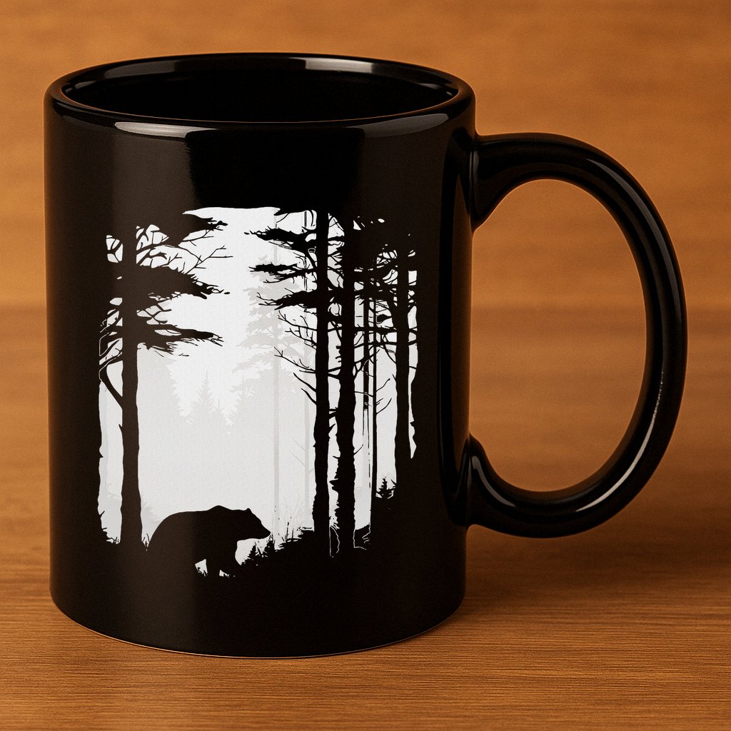Graphic Bear Forest Wildlife Silhouette Mist Wilderness 11oz C Handle Ceramic Mug