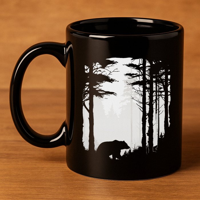 Graphic Bear Forest Wildlife Silhouette Mist Wilderness 11oz C Handle Ceramic Mug