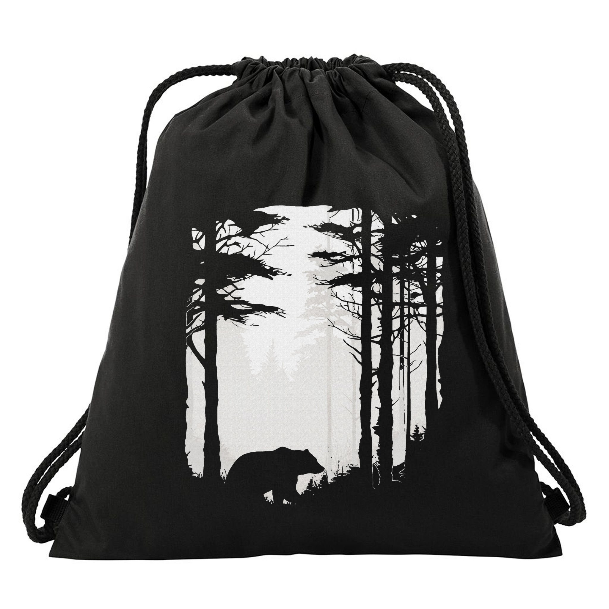 Graphic Bear Forest Wildlife Silhouette Mist Wilderness Drawstring Bag