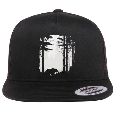 Graphic Bear Forest Wildlife Silhouette Mist Wilderness Flatbill Hat