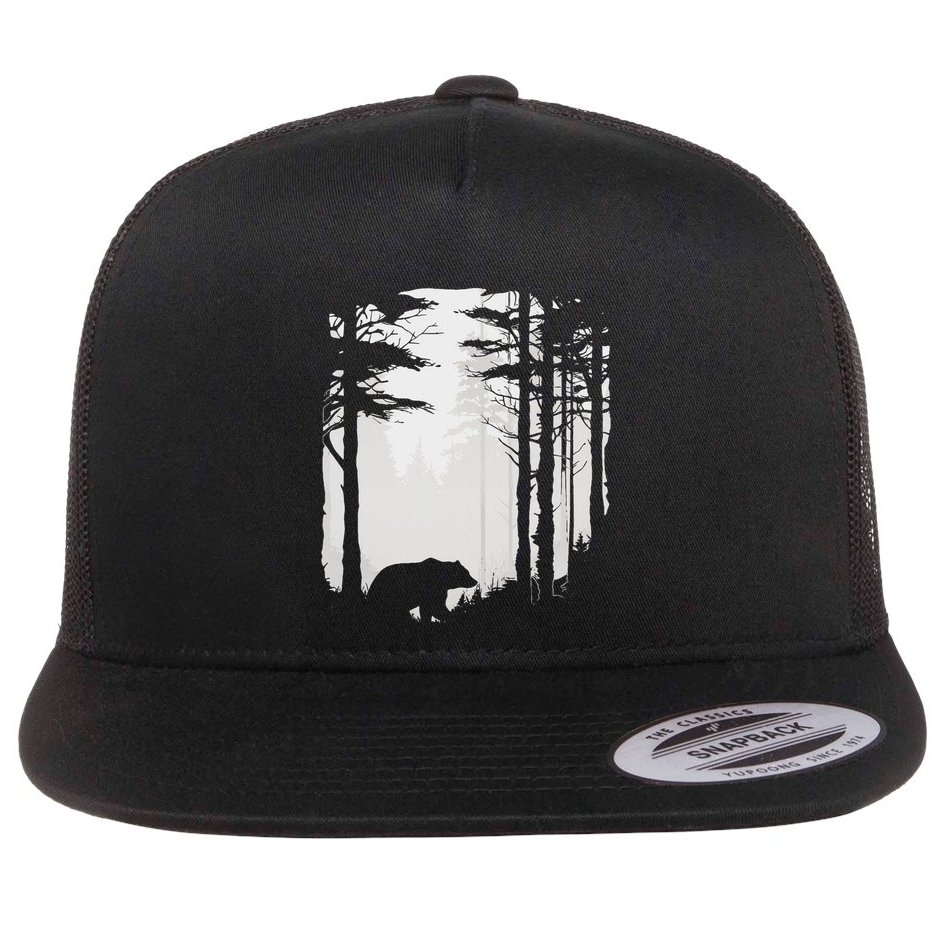 Graphic Bear Forest Wildlife Silhouette Mist Wilderness Flat Bill Trucker Hat