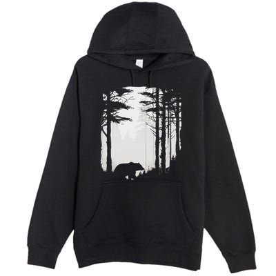 Graphic Bear Forest Wildlife Silhouette Mist Wilderness Premium Pullover Hoodie