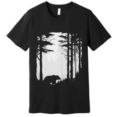 Graphic Bear Forest Wildlife Silhouette Mist Wilderness Premium T-Shirt