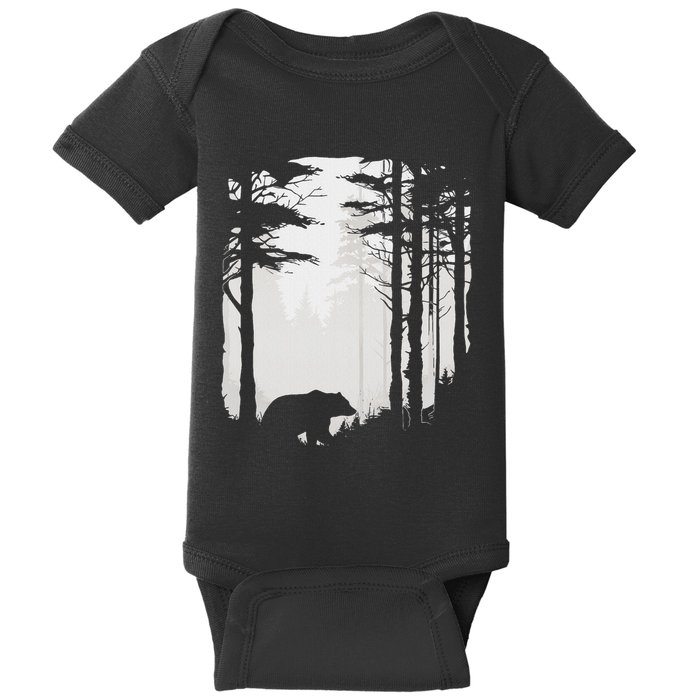 Graphic Bear Forest Wildlife Silhouette Mist Wilderness Baby Bodysuit