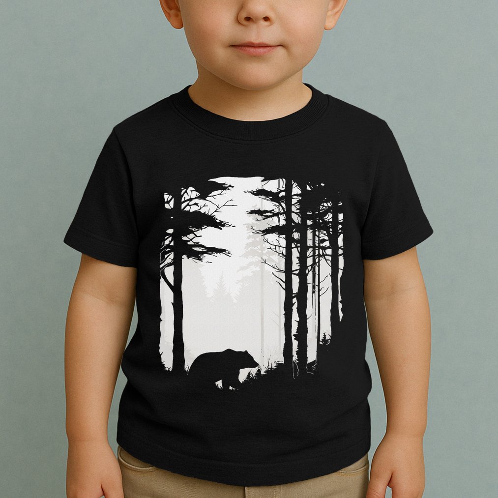 Graphic Bear Forest Wildlife Silhouette Mist Wilderness Toddler T-Shirt