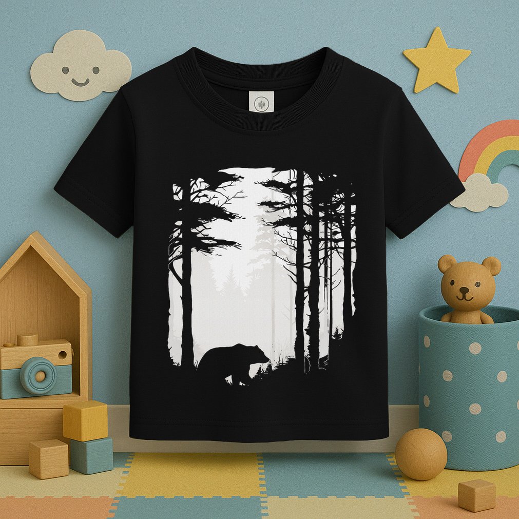 Graphic Bear Forest Wildlife Silhouette Mist Wilderness Toddler T-Shirt