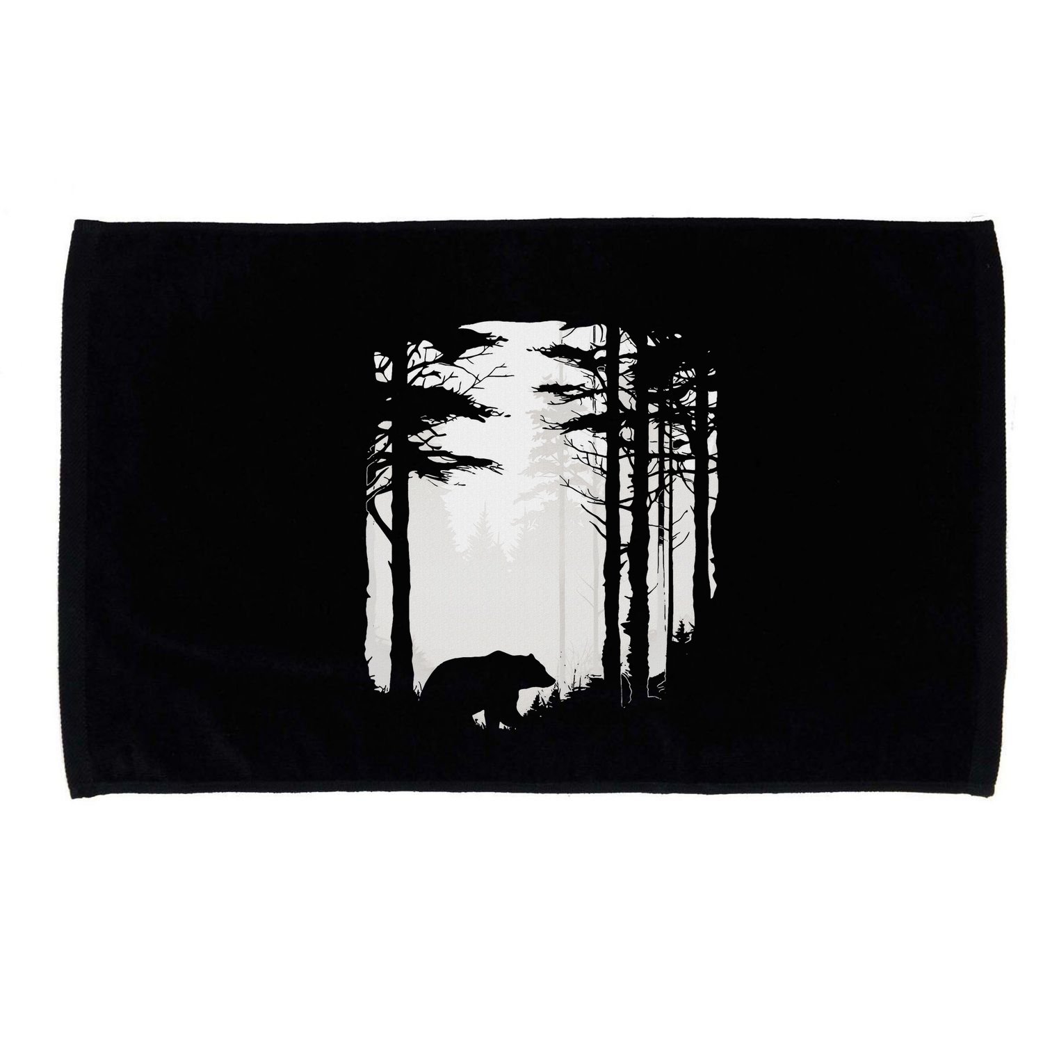 Graphic Bear Forest Wildlife Silhouette Mist Wilderness Microfiber Hand Towel