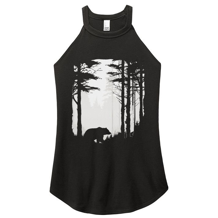 Graphic Bear Forest Wildlife Silhouette Mist Wilderness Women's Perfect Tri Rocker Tank
