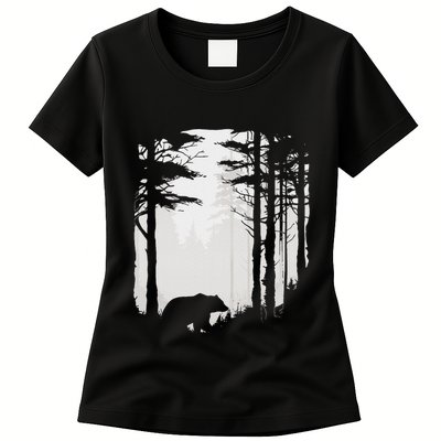 Graphic Bear Forest Wildlife Silhouette Mist Wilderness Womens T-Shirt