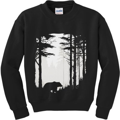 Graphic Bear Forest Wildlife Silhouette Mist Wilderness Kids Sweatshirt