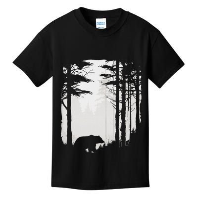 Graphic Bear Forest Wildlife Silhouette Mist Wilderness Kids T-Shirt