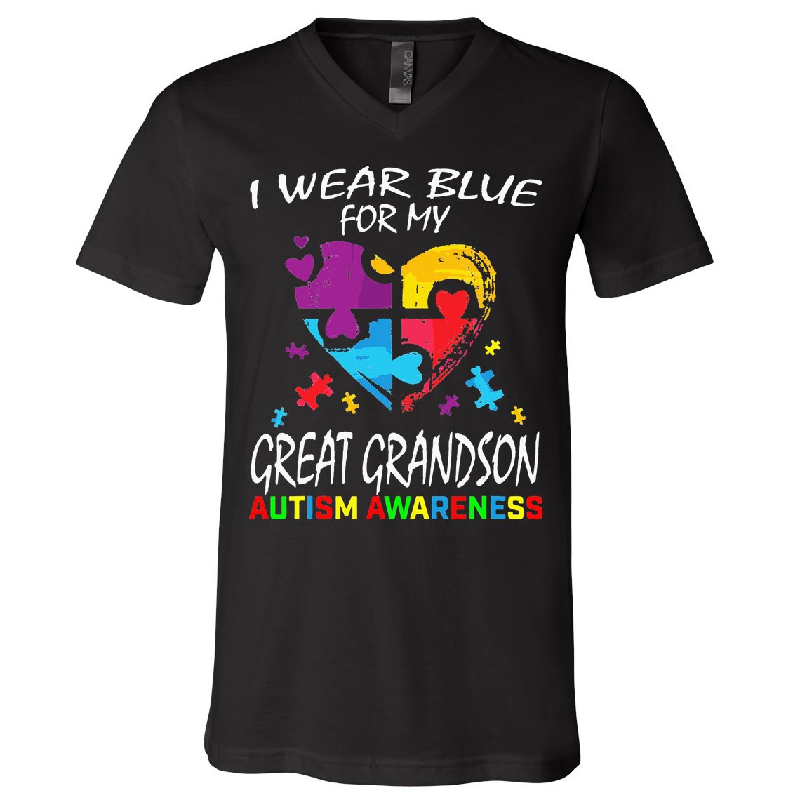 Grandma Blue For My Great Grandson Autism Support V-Neck T-Shirt