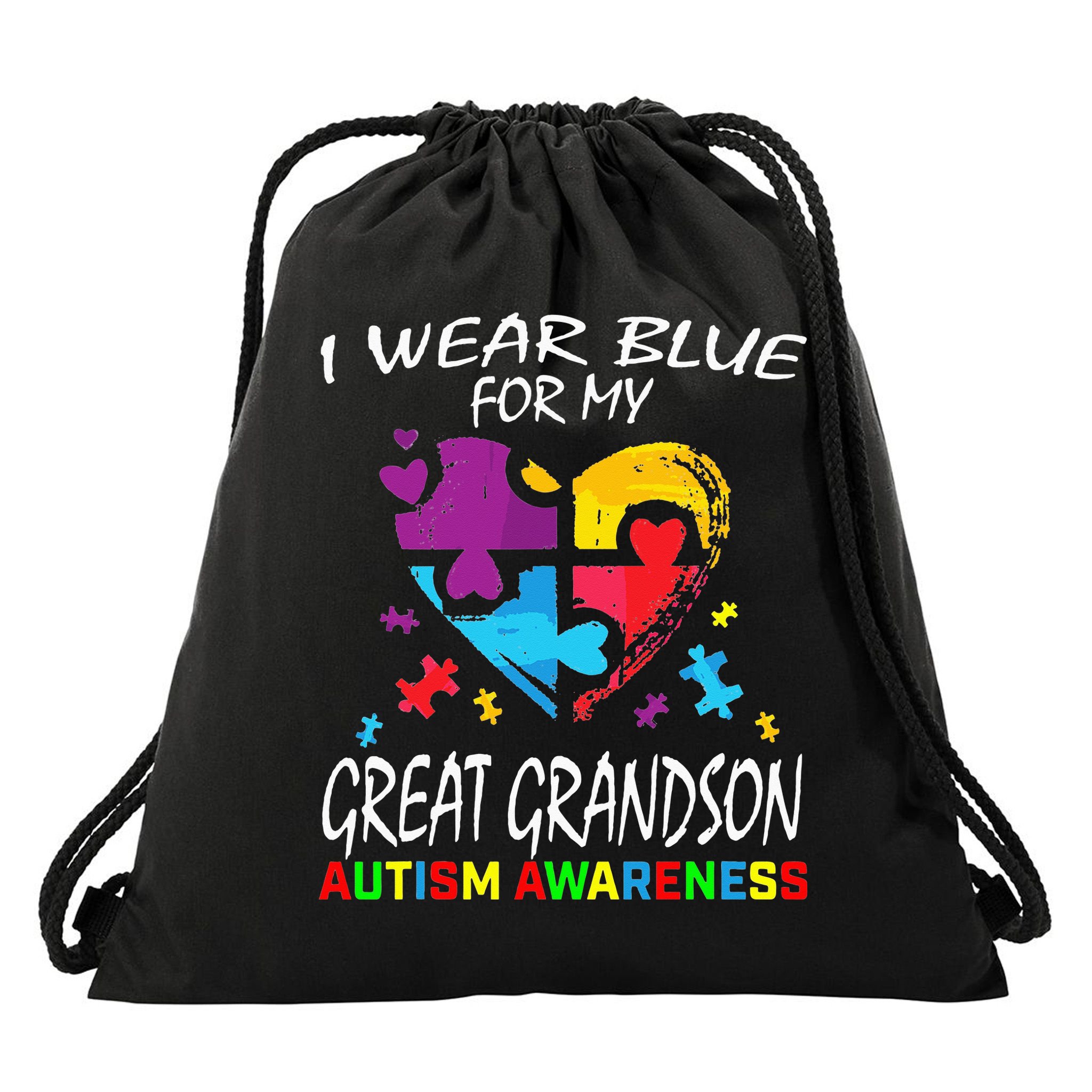 Grandma Blue For My Great Grandson Autism Support Drawstring Bag