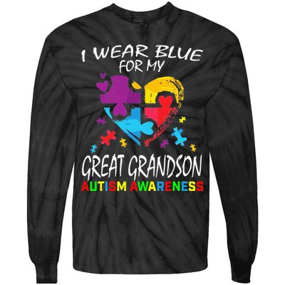 Grandma Blue For My Great Grandson Autism Support Tie-Dye Long Sleeve Shirt