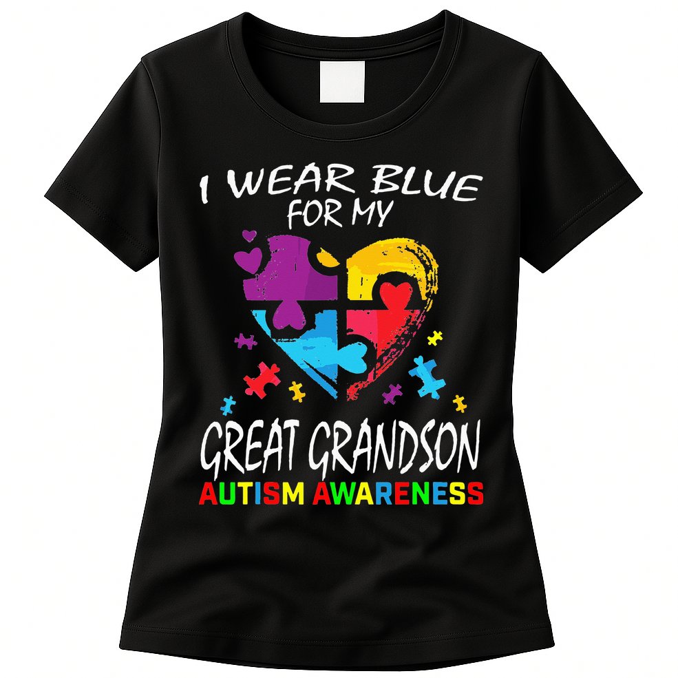 Grandma Blue For My Great Grandson Autism Support Womens T-Shirt