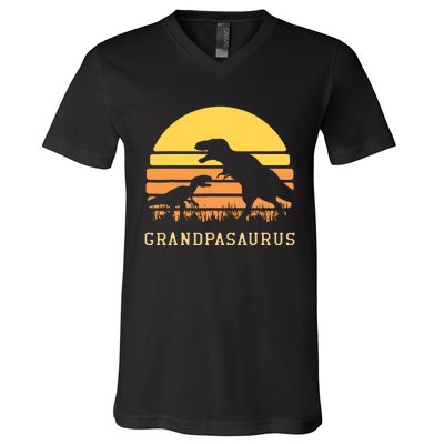 Grandpasaurus Best Grandpa Ever Grandparent Dino Lover V-Neck T-Shirt