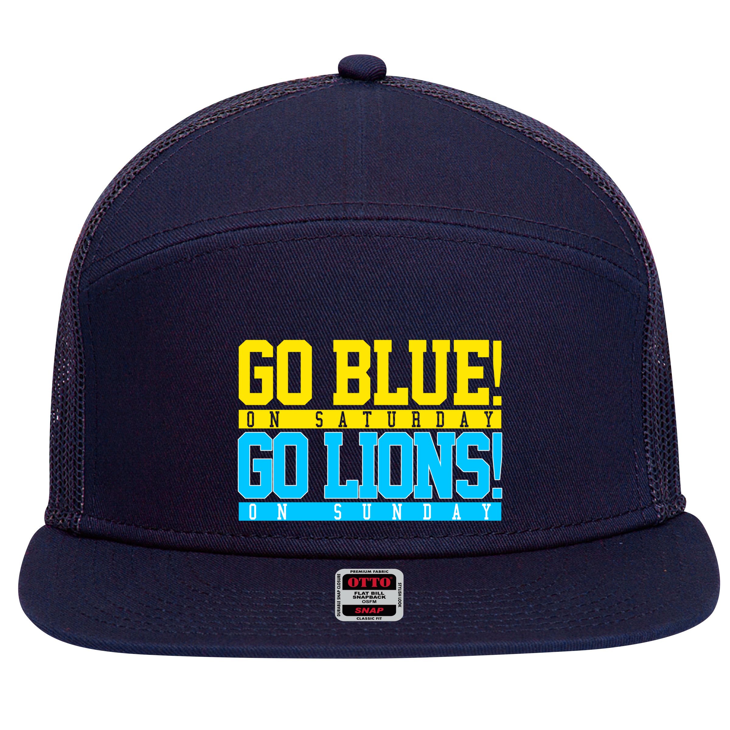 Go Blues Go Lions On Sunday Football Fan 7 Panel Mesh Trucker Snapback Hat