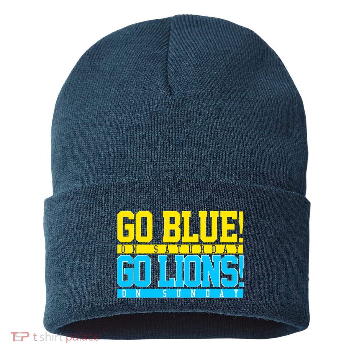 Go Blues Go Lions On Sunday Football Fan Sustainable Knit Beanie
