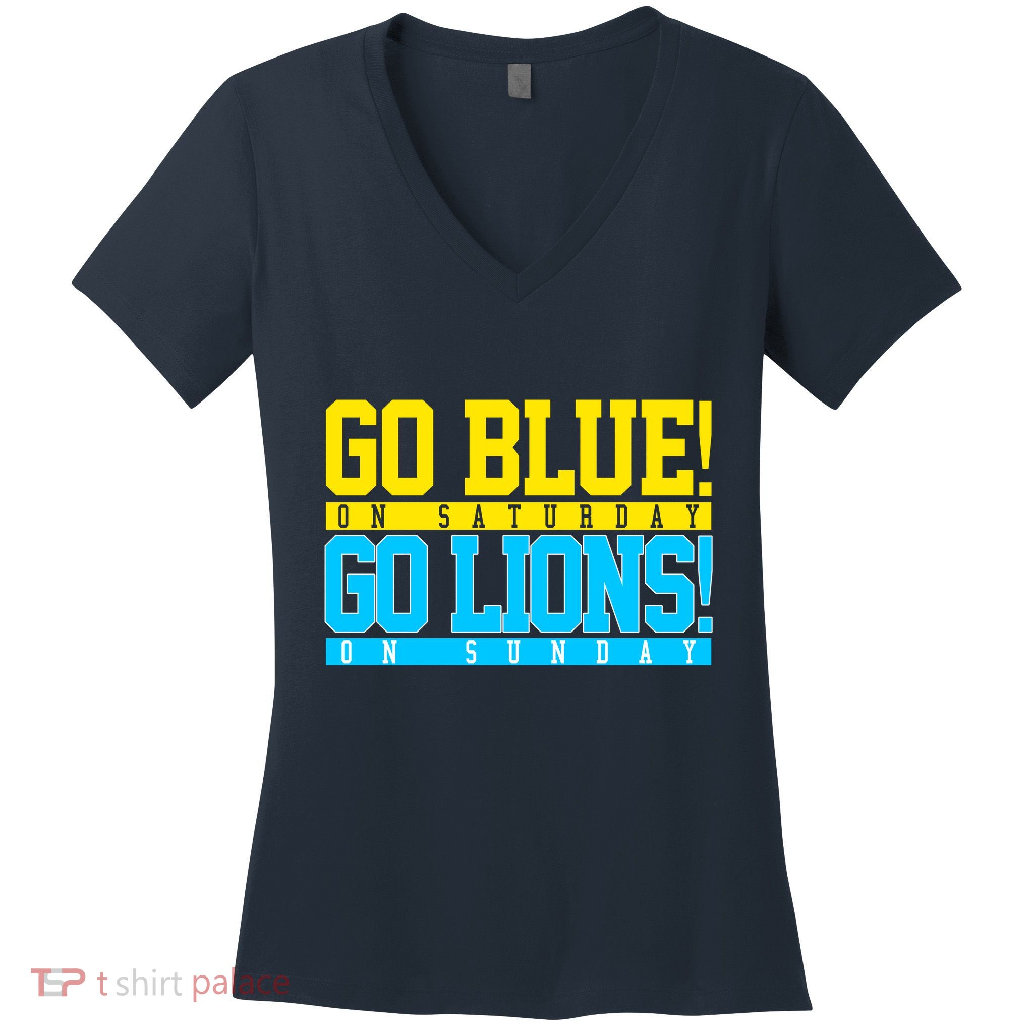 Go Blues Go Lions On Sunday Football Fan Women's V-Neck T-Shirt