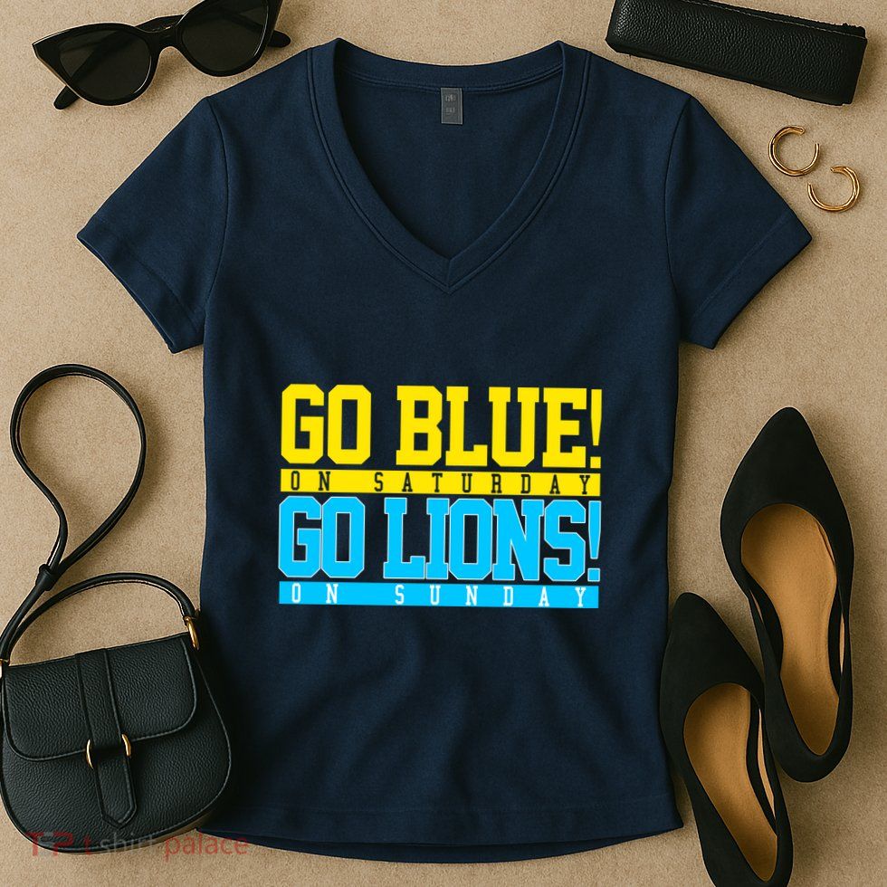 Go Blues Go Lions On Sunday Football Fan Women's V-Neck T-Shirt