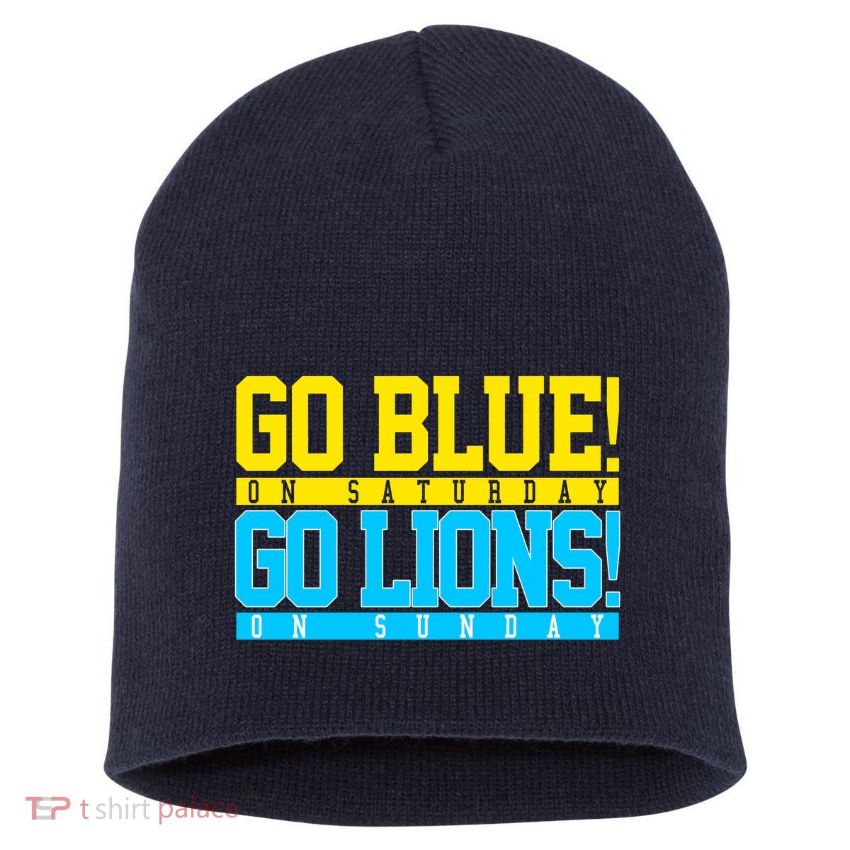 Go Blues Go Lions On Sunday Football Fan Short Acrylic Beanie