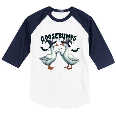 Goose Bumps Geese Fist Bumping Animal Pun Witch Halloween Baseball Sleeve Shirt