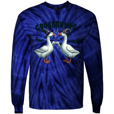 Goose Bumps Geese Fist Bumping Animal Pun Witch Halloween Tie-Dye Long Sleeve Shirt