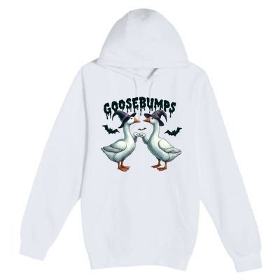 Goose Bumps Geese Fist Bumping Animal Pun Witch Halloween Premium Pullover Hoodie