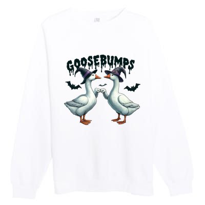 Goose Bumps Geese Fist Bumping Animal Pun Witch Halloween Premium Crewneck Sweatshirt