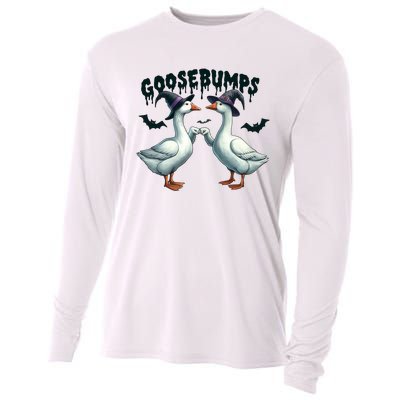 Goose Bumps Geese Fist Bumping Animal Pun Witch Halloween Cooling Performance Long Sleeve Crew