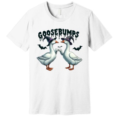 Goose Bumps Geese Fist Bumping Animal Pun Witch Halloween Premium T-Shirt