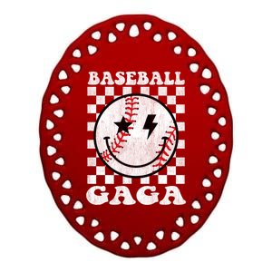 Groovy Baseball Gaga Funny Game Day Baseball Gaga Cool Gift Ceramic Oval Ornament