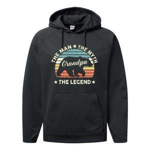 Grandpa Bear Gift For Fathers Day The Man Myth Legend Performance Fleece Hoodie