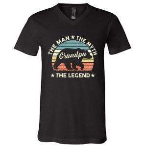 Grandpa Bear Gift For Fathers Day The Man Myth Legend V-Neck T-Shirt