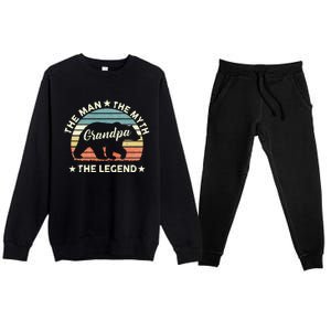 Grandpa Bear Gift For Fathers Day The Man Myth Legend Premium Crewneck Sweatsuit Set