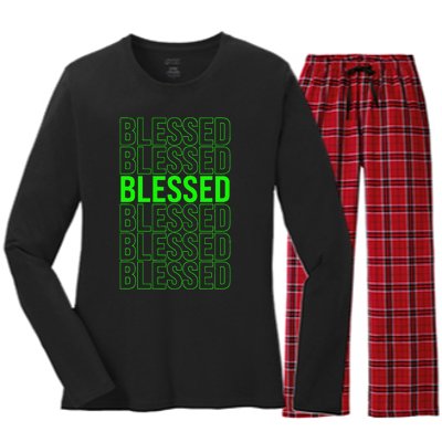 Green Blessed Green Women's Long Sleeve Flannel Pajama Set 