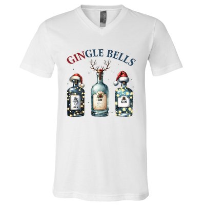 Gingle Bells Gin Gin Bells Christmas Tree Merry Xmas V-Neck T-Shirt