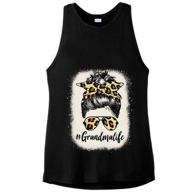 Grandmalife Bleached Grandma Life Leopard Messy Bun Ladies PosiCharge Tri-Blend Wicking Tank
