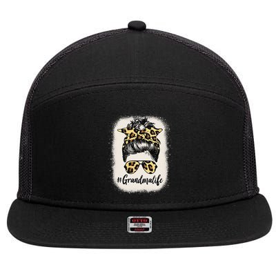 Grandmalife Bleached Grandma Life Leopard Messy Bun 7 Panel Mesh Trucker Snapback Hat