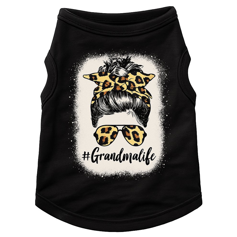 Grandmalife Bleached Grandma Life Leopard Messy Bun Doggie Tank