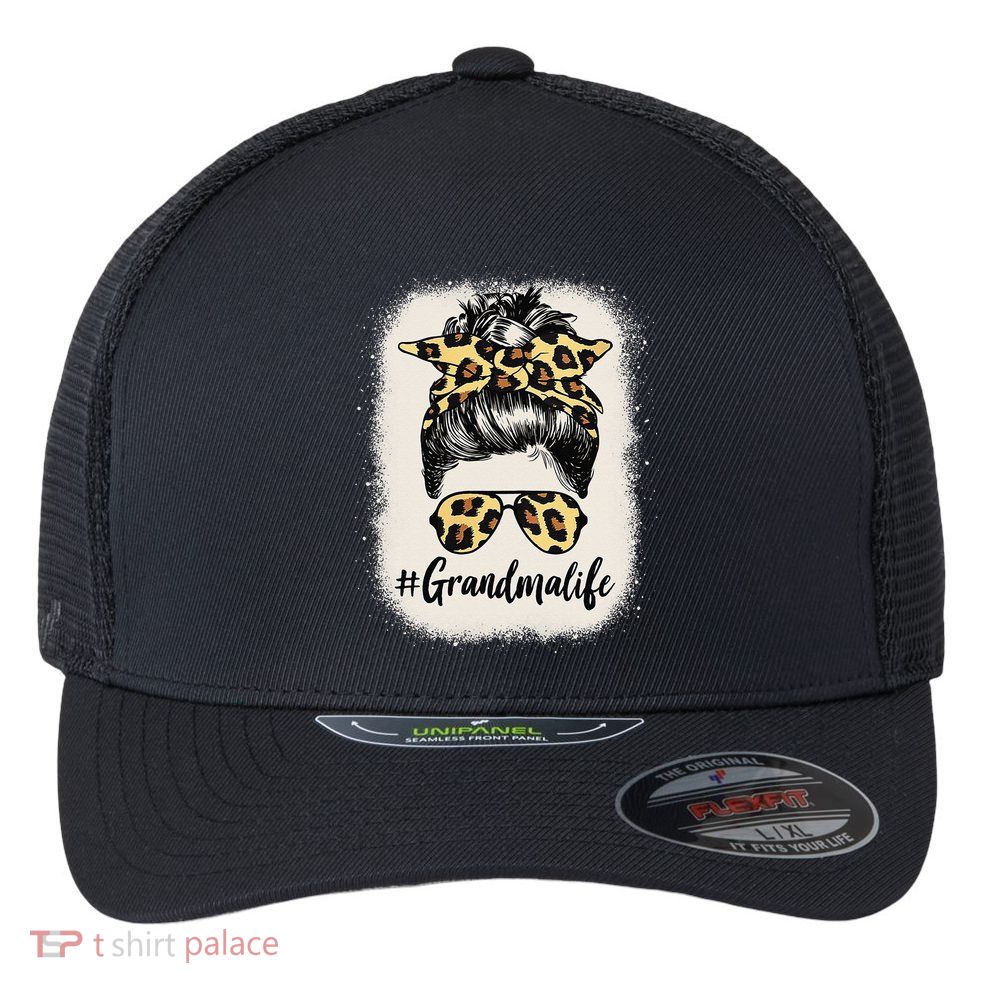Grandmalife Bleached Grandma Life Leopard Messy Bun Flexfit Unipanel Trucker Cap