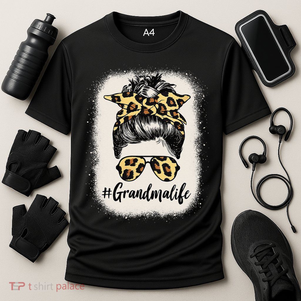 Grandmalife Bleached Grandma Life Leopard Messy Bun Performance Shirt