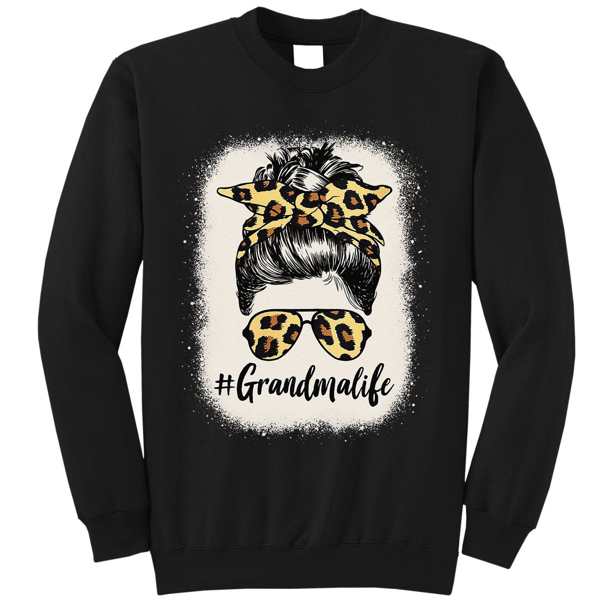 Grandmalife Bleached Grandma Life Leopard Messy Bun Sweatshirt