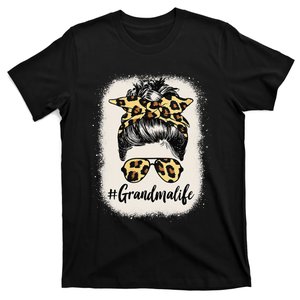 Grandmalife Bleached Grandma Life Leopard Messy Bun T-Shirt