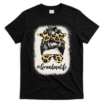 Grandmalife Bleached Grandma Life Leopard Messy Bun T-Shirt